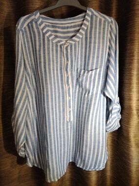 47% Linen Blend To Stay Cool In Hot  Weather 🌡️ Striped Button Front Blouse